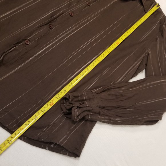 Vintage Brown Striped 100% Cotton Button Up Lightweight & Breathable Long Sleeve - Picture 8 of 9